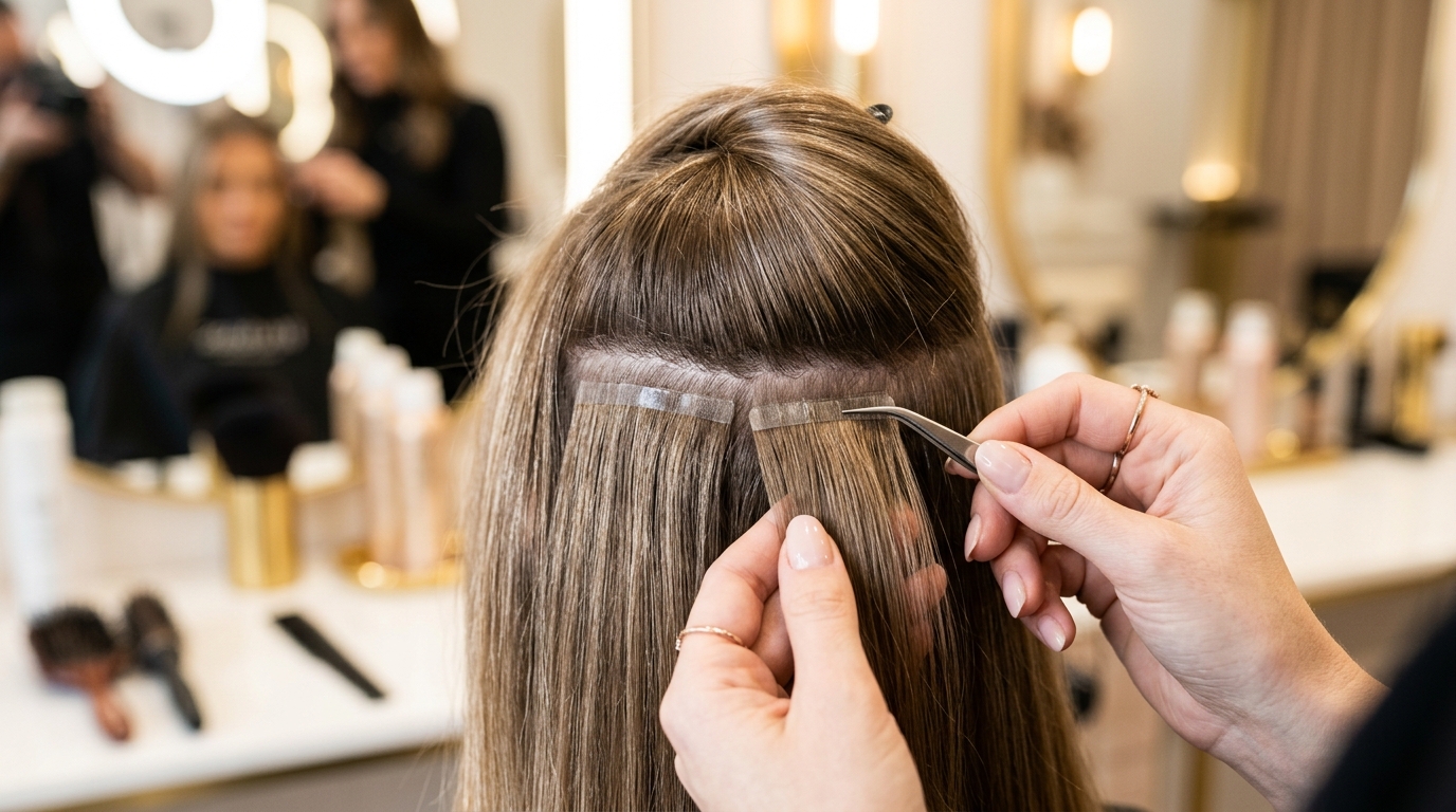 Detalle de colocación de extensiones de cabello
